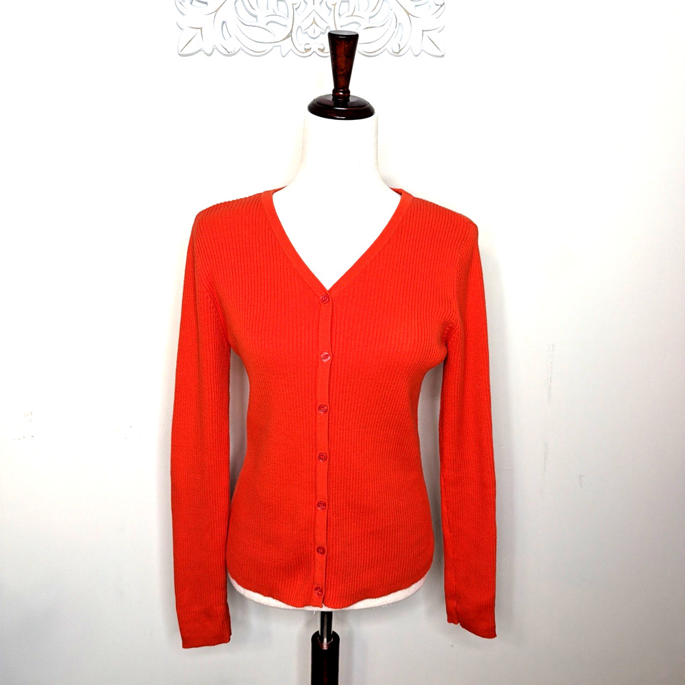 COPPER KEY size L Button-up Sweater Cardigan Long Sleeves V-Neck Stretch ORANGE